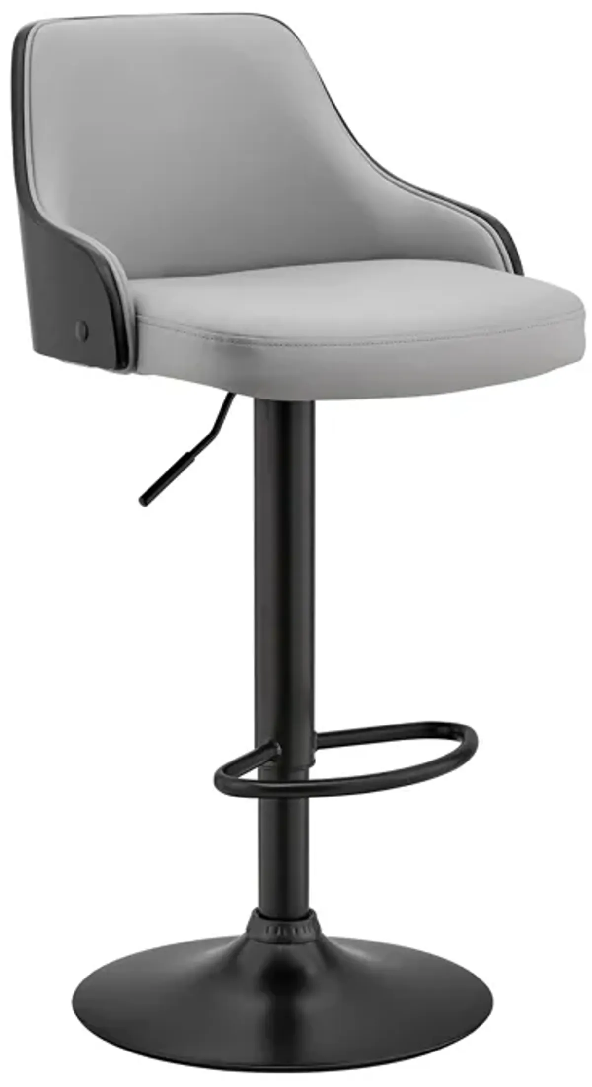 Asher Adjustable Grey Faux Leather and Black Finish Bar Stool