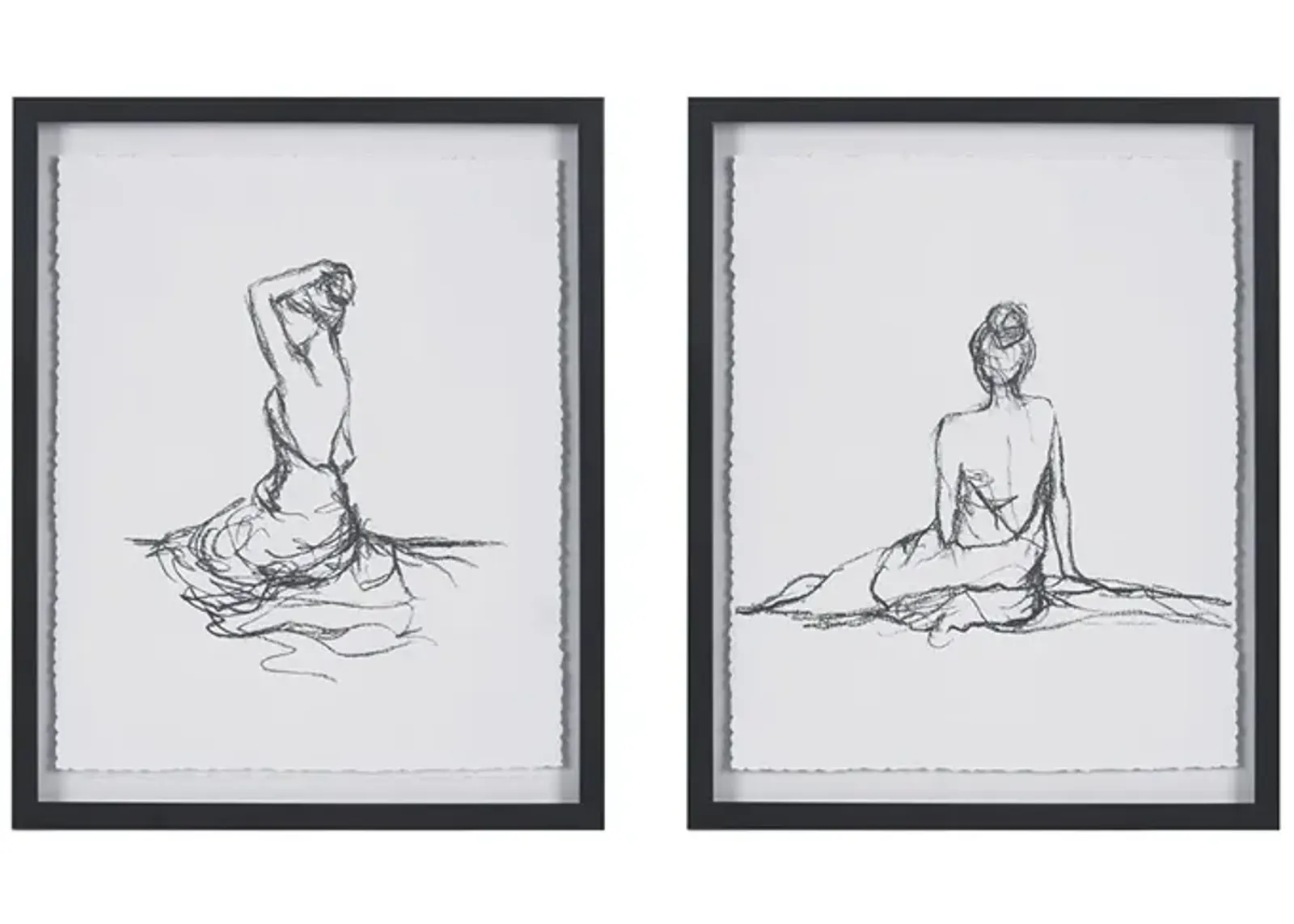 Madison Park Feminine Figures Black/White Sketch 2-piece Framed Glass and Matted Wall Art Set