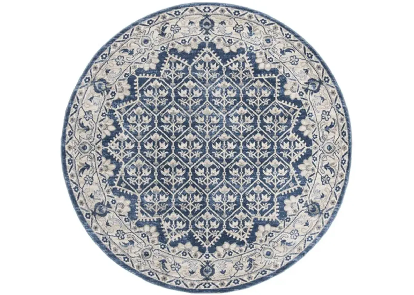 Brentwood 869 Navy / Light Grey 5' X 5' Round Round Powerloomed Rug