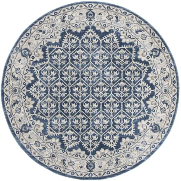 Brentwood 869 Navy / Light Grey 5' X 5' Round Round Powerloomed Rug