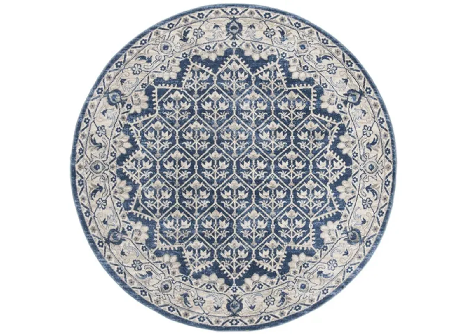 Brentwood 869 Navy / Light Grey 5' X 5' Round Round Powerloomed Rug