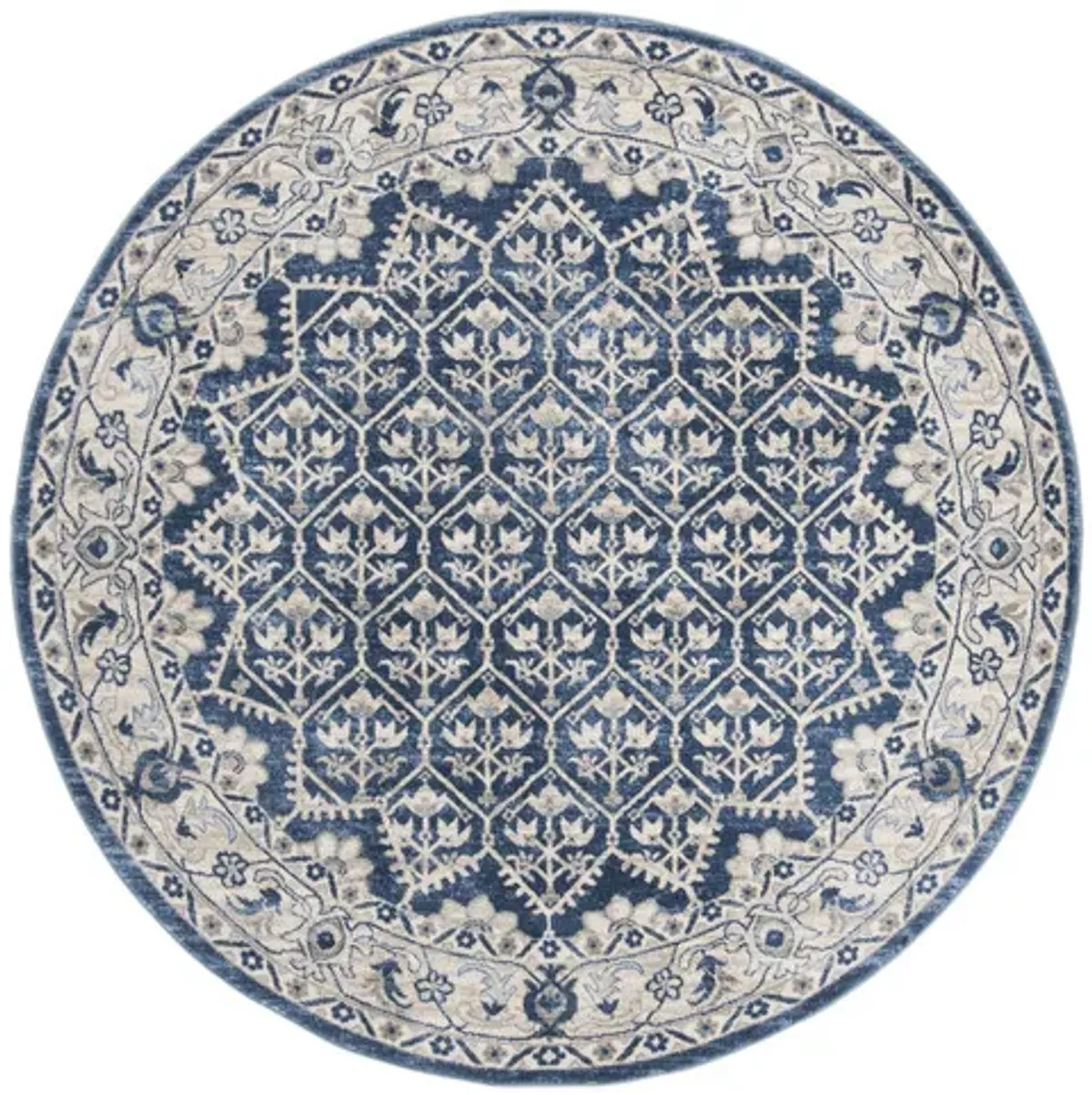 Brentwood 869 Navy / Light Grey 5' X 5' Round Round Powerloomed Rug