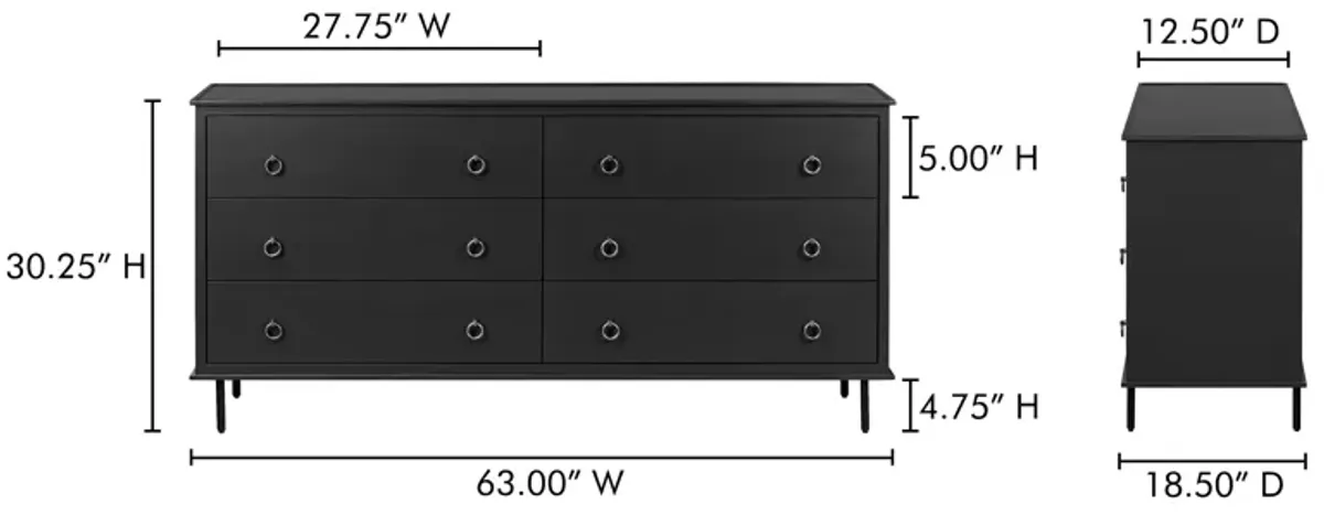 Reagan 6 Drawer Dresser Black