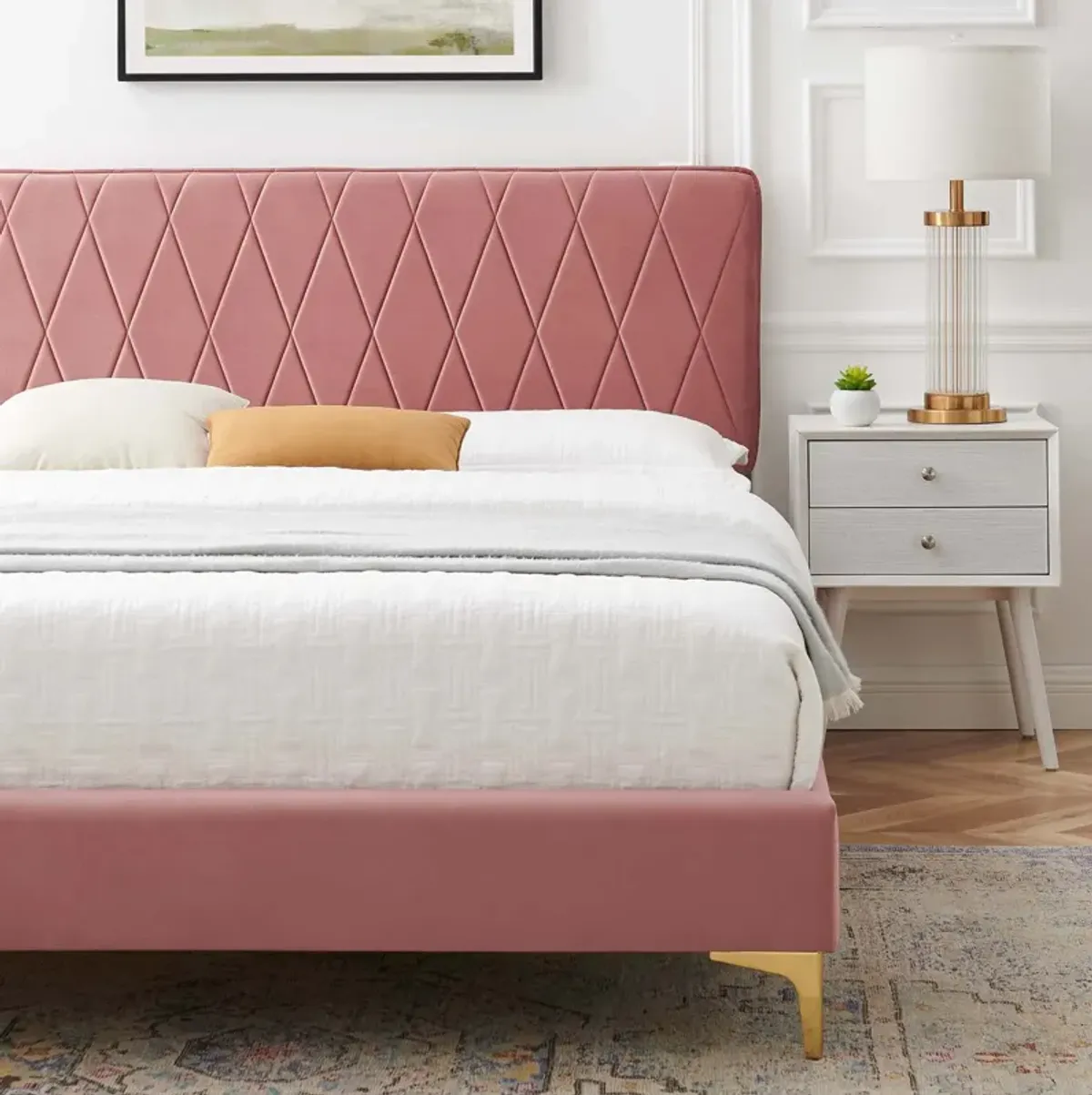 Phillipa Performance Velvet Queen Platform Bed