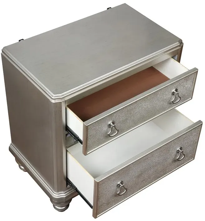 Bling Game 2-drawer Nightstand Metallic Platinum