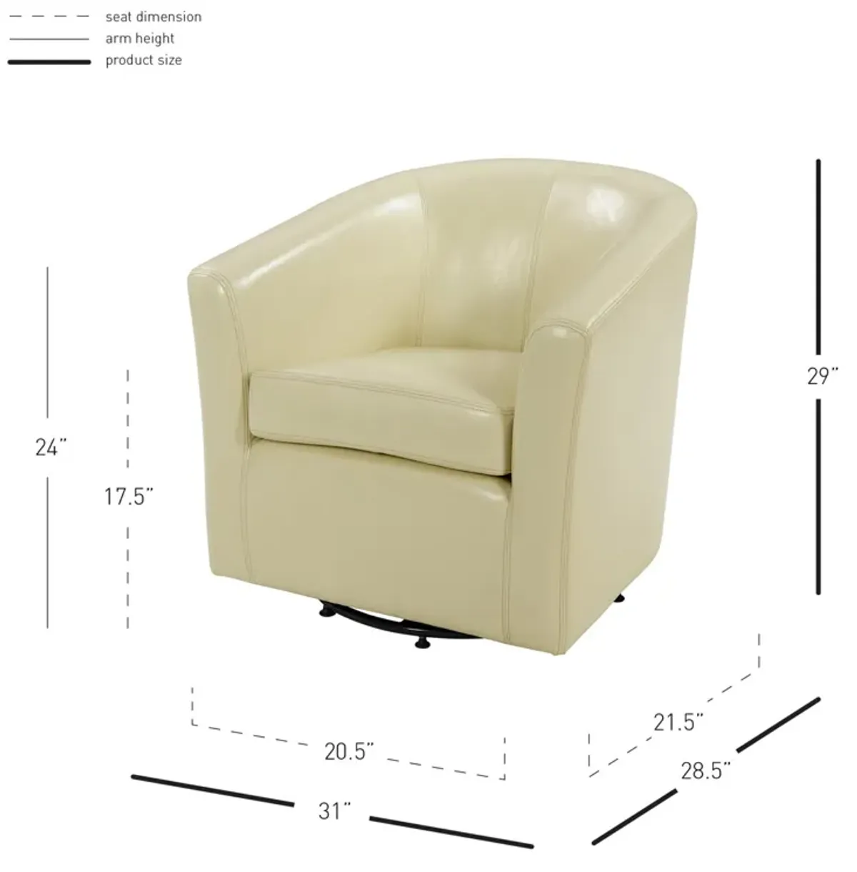 hayden swivel bonded leather accent arm chair, beige