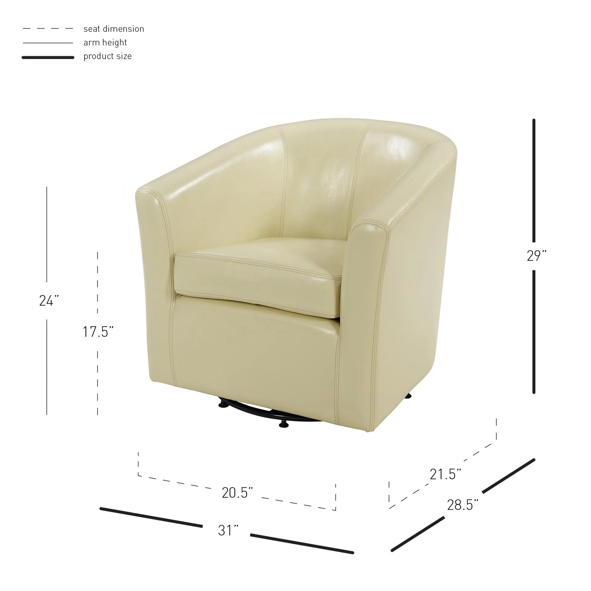 hayden swivel bonded leather accent arm chair, beige