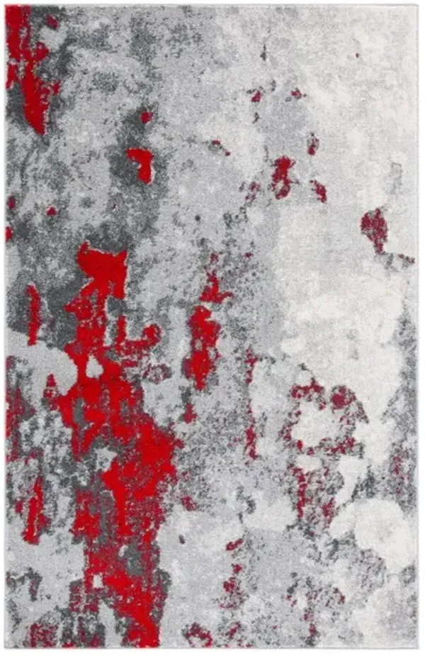 Adirondack Contemporary Red / Grey 6' X 6' Round Powerloomed Rug