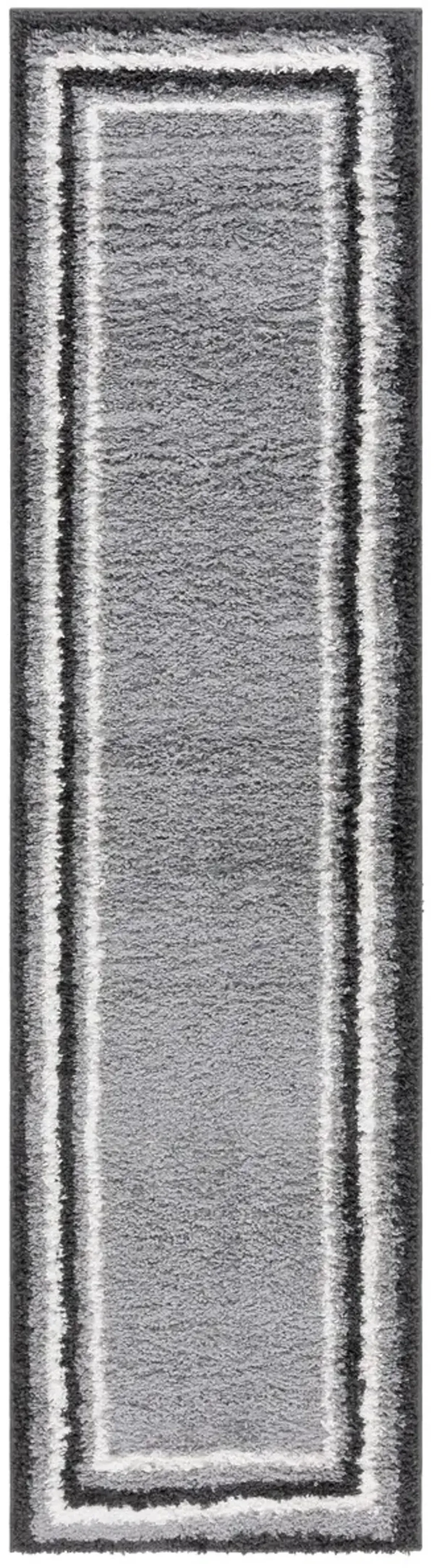 BORDER & STRIPE SHAG 251 Grey 2'-2' X 8' Runner Rug