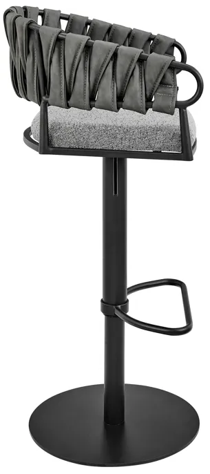 Blaise Adjustable Swivel Counter or Bar Stool in Black Metal with Gray Fabric and Faux Leather