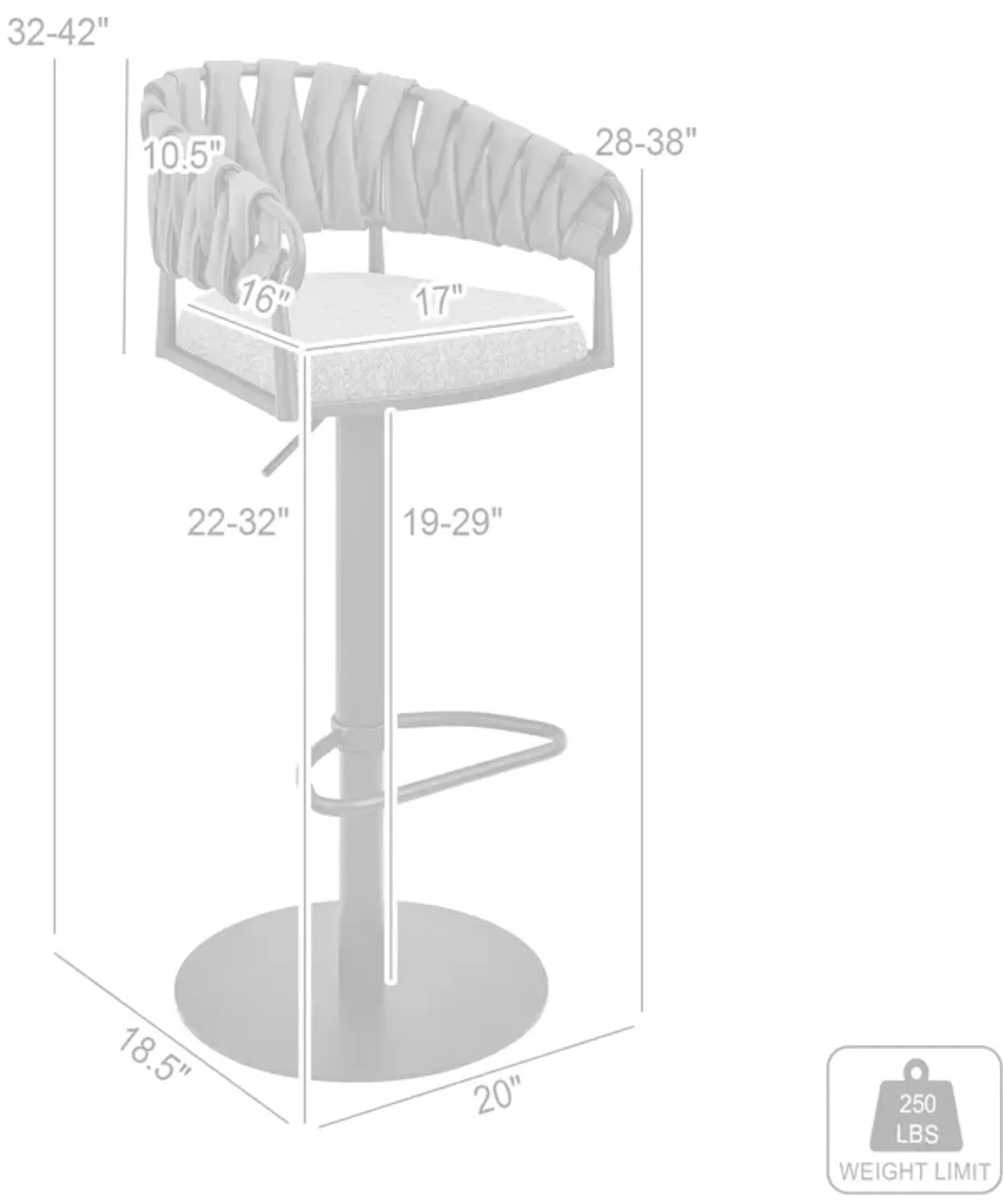 Blaise Adjustable Swivel Counter or Bar Stool in Black Metal with Gray Fabric and Faux Leather