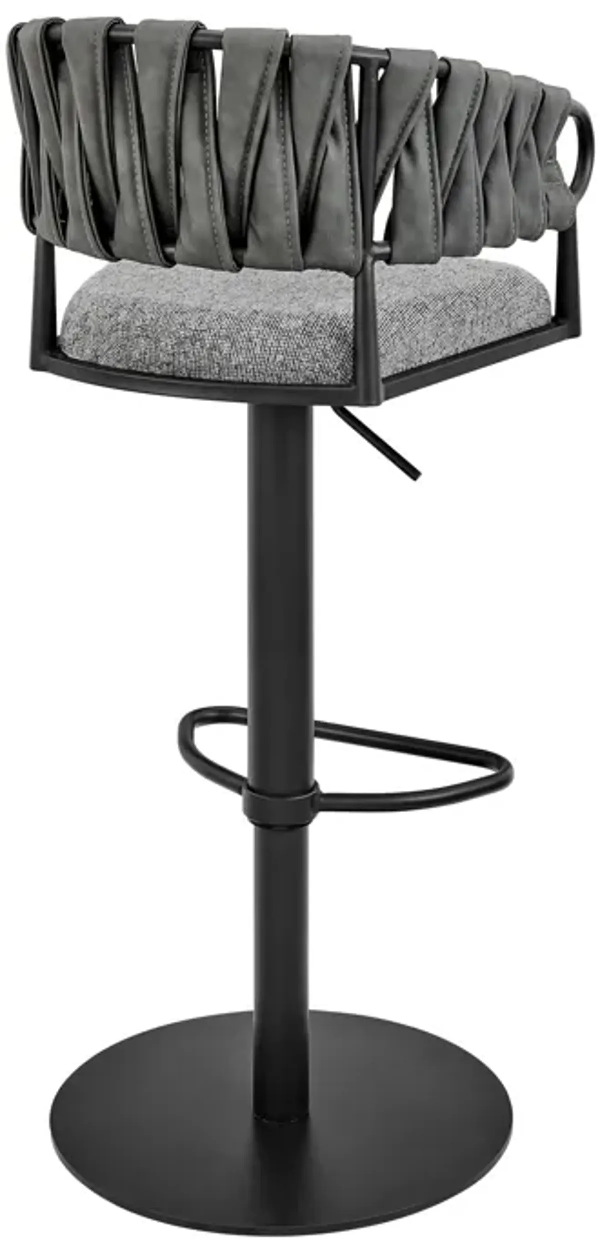 Blaise Adjustable Swivel Counter or Bar Stool in Black Metal with Gray Fabric and Faux Leather