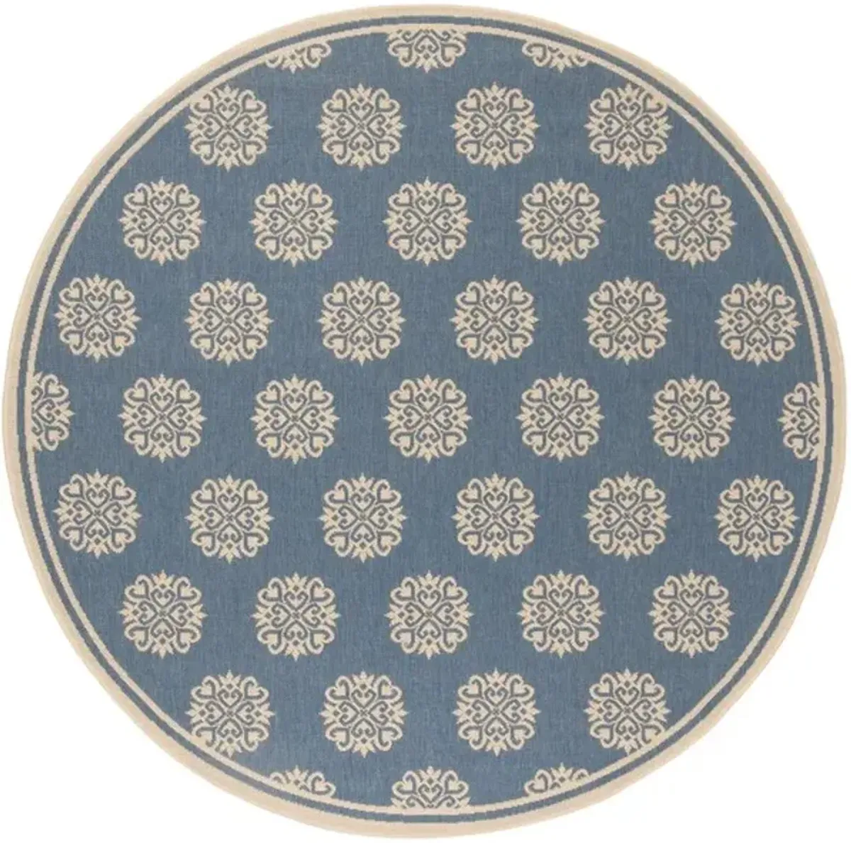 LINDEN 181 Collection LND181N-6R Cream / Blue 6'-7" X 6'-7" Round