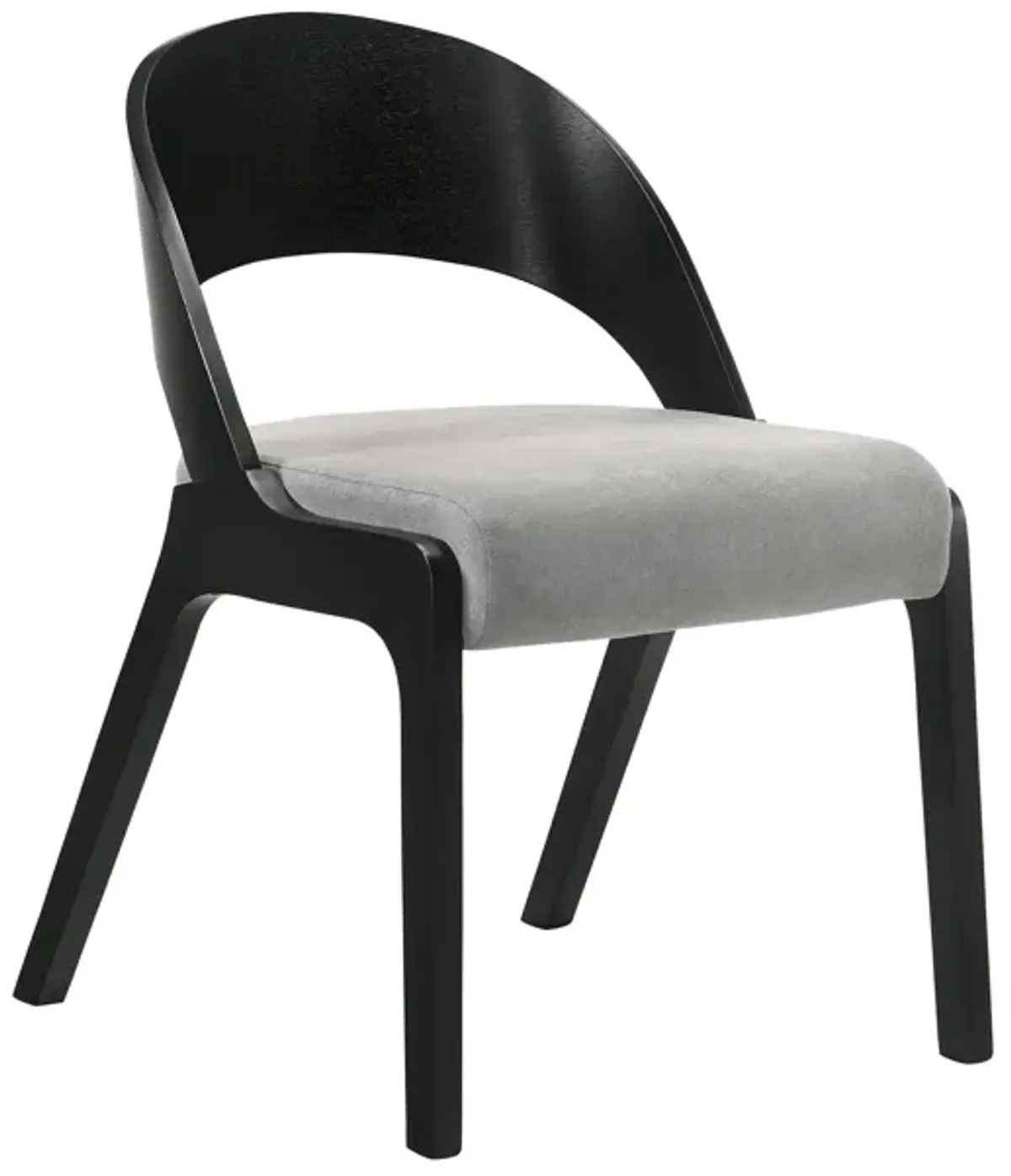 Polly Mid-Century Gray Upholstered Dining Chairs in Black Finish - Set of 2