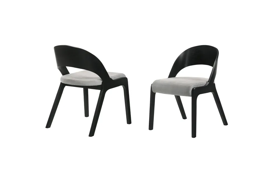 Polly Mid-Century Gray Upholstered Dining Chairs in Black Finish - Set of 2