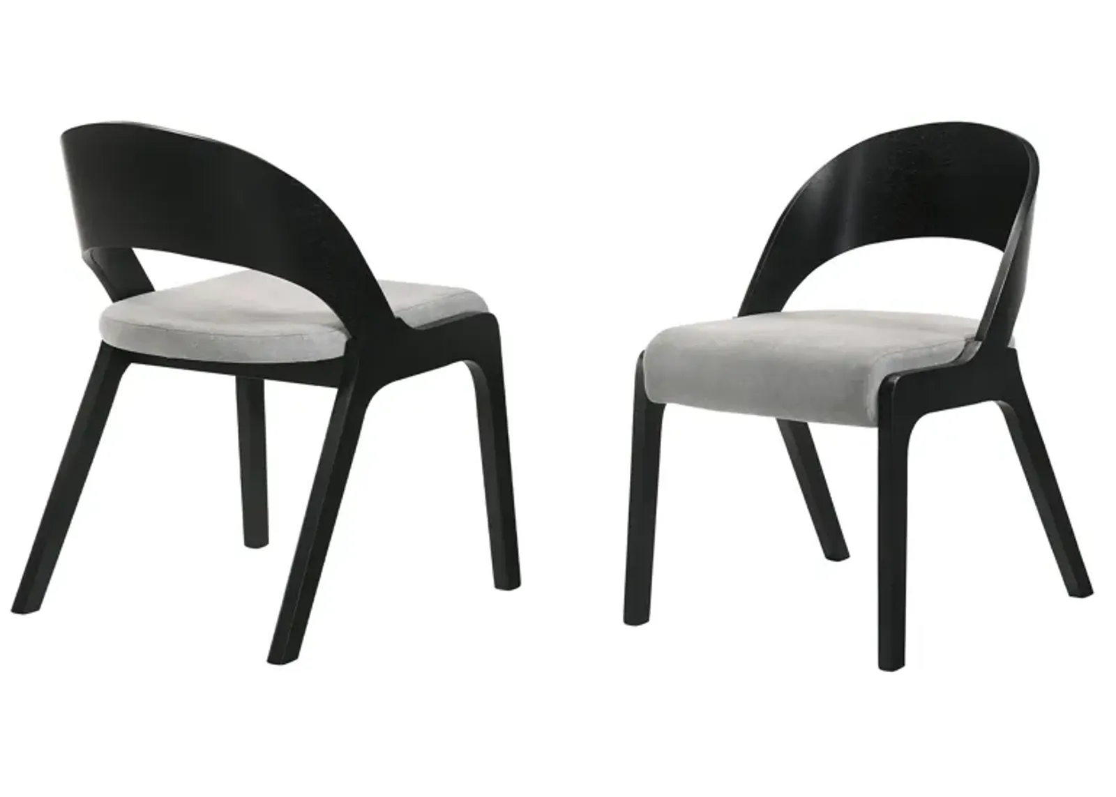 Polly Mid-Century Gray Upholstered Dining Chairs in Black Finish - Set of 2