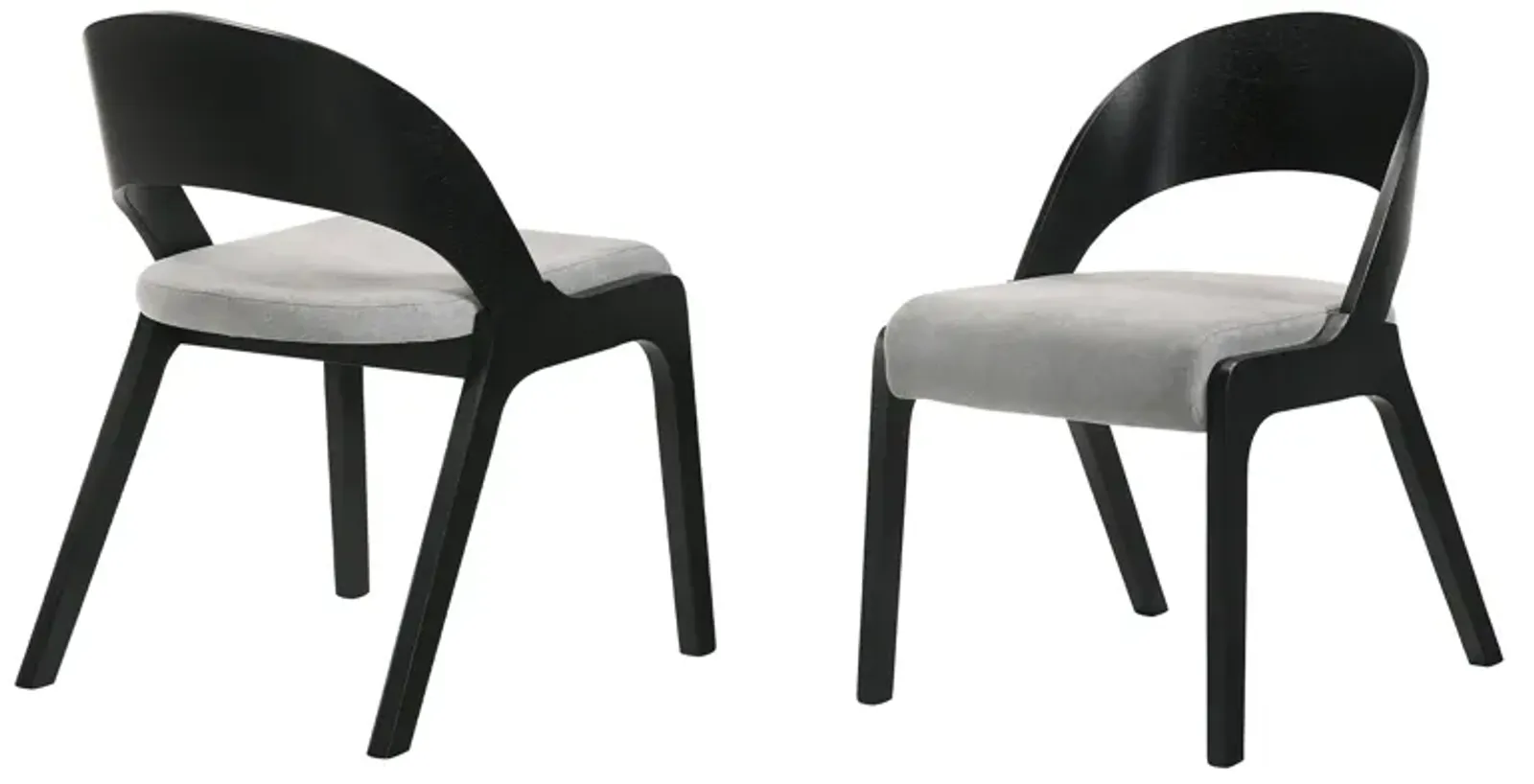 Polly Mid-Century Gray Upholstered Dining Chairs in Black Finish - Set of 2