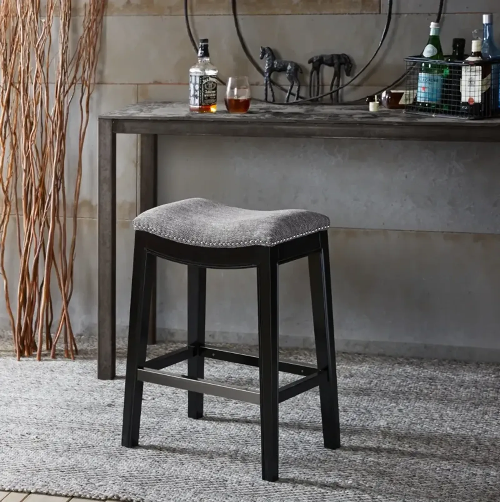 Madison Park Belfast Grey Saddle Counter Stool