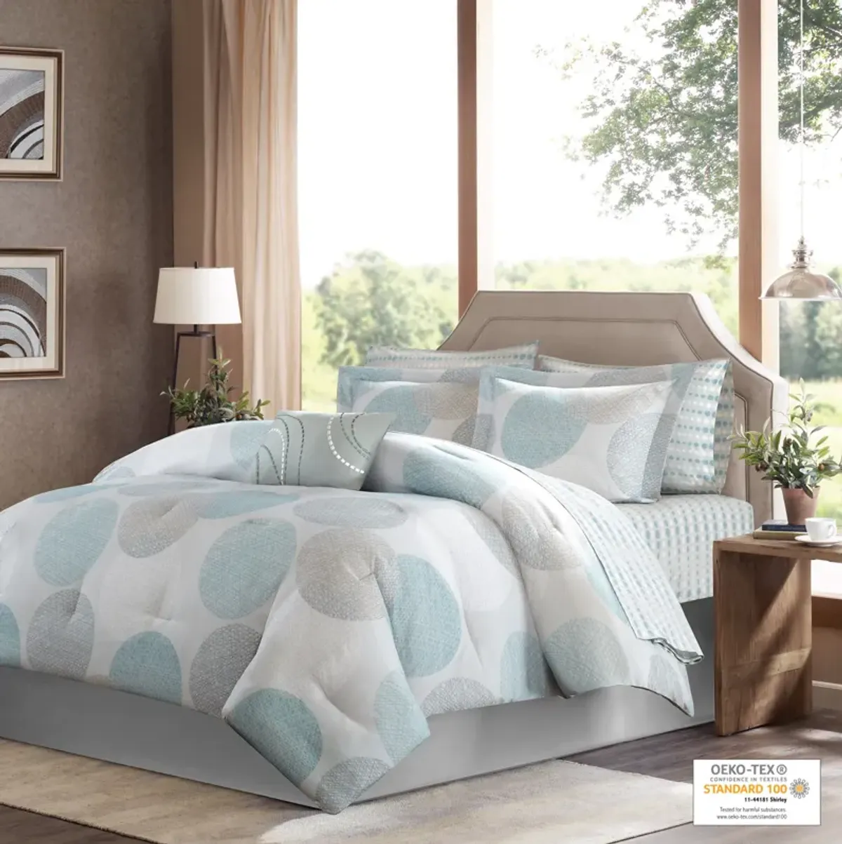 Madison Park Essentials Knowles Aqua 9 Piece Comforter Set with Cotton Bed Sheets