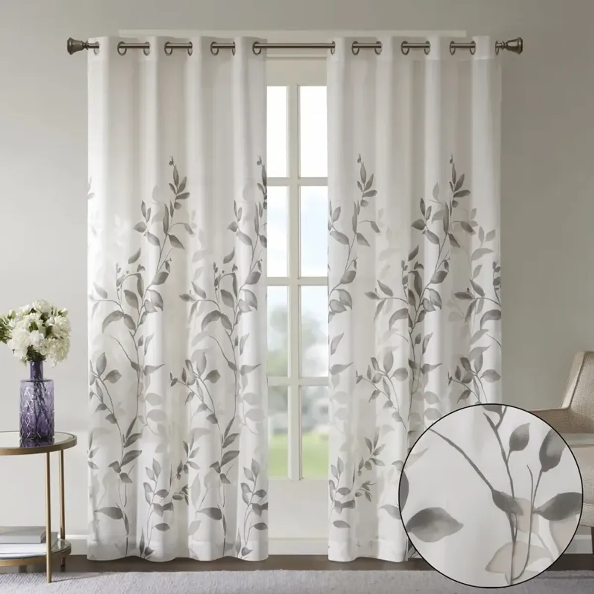 Madison Park Cecily Grey Burnout Printed Curtain Panel