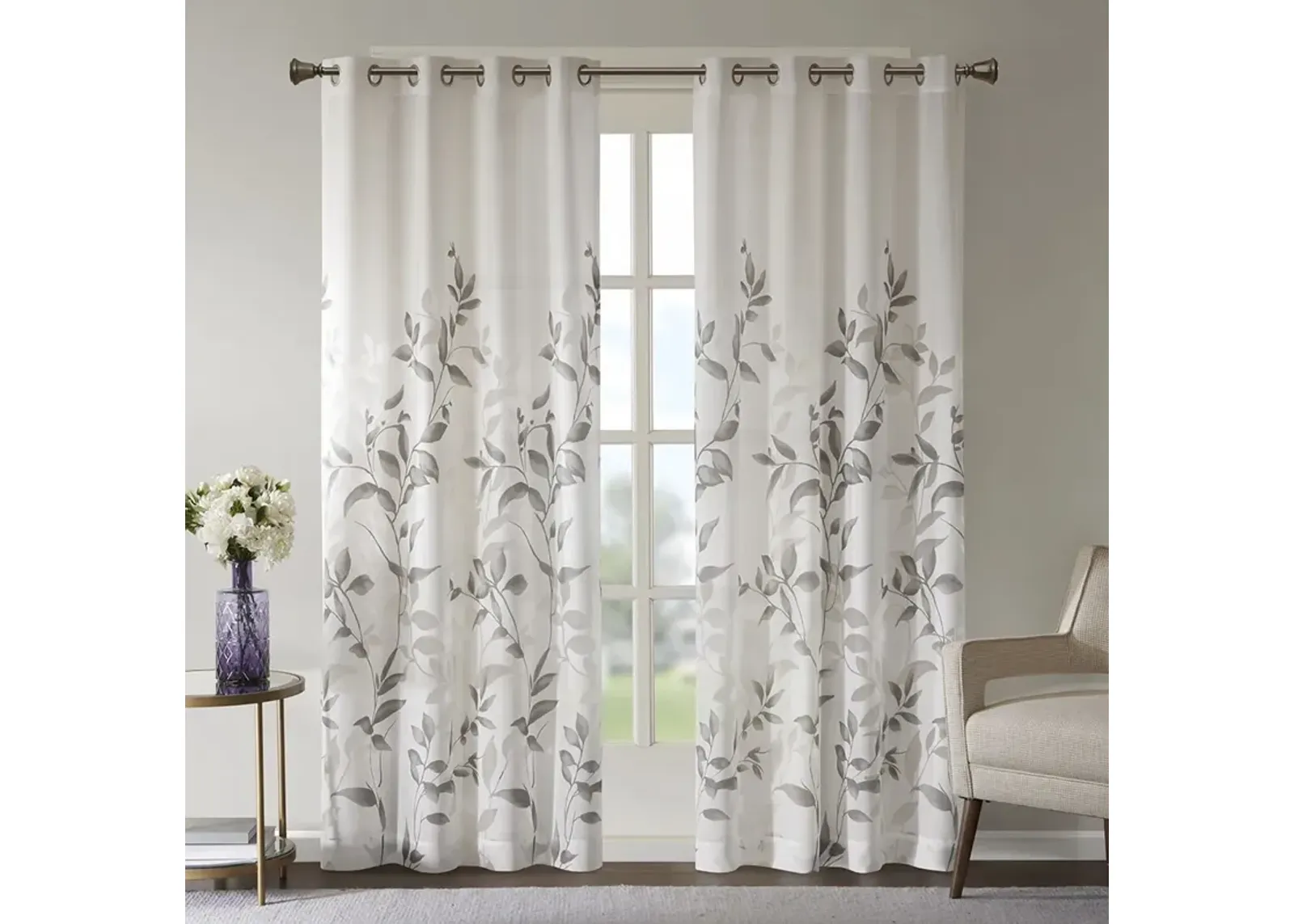 Madison Park Cecily Grey Burnout Printed Curtain Panel