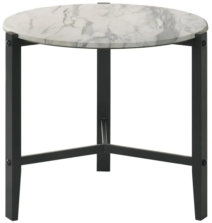 Tandi Round End Table Faux White Marble and Black