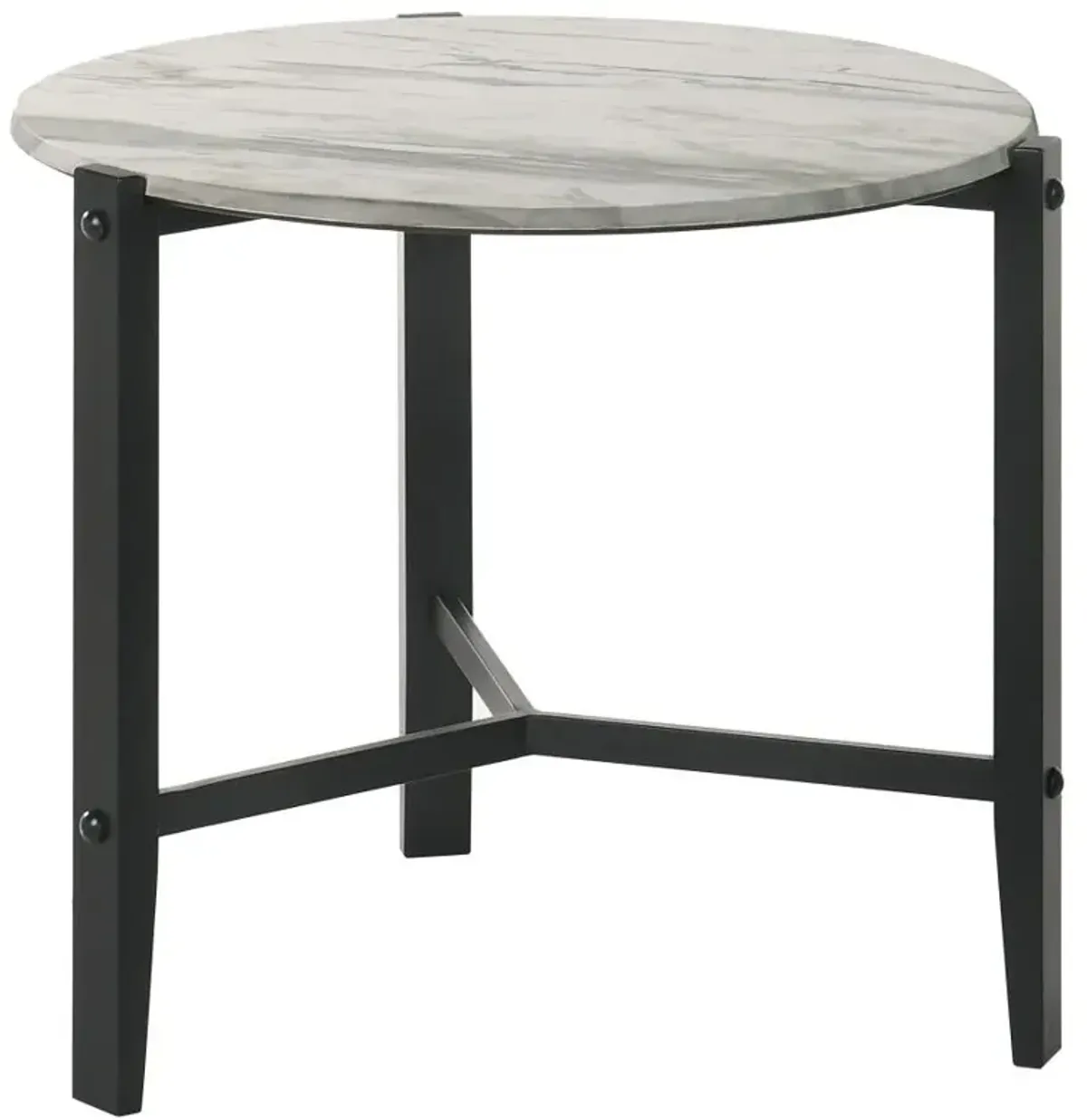 Tandi Round End Table Faux White Marble and Black