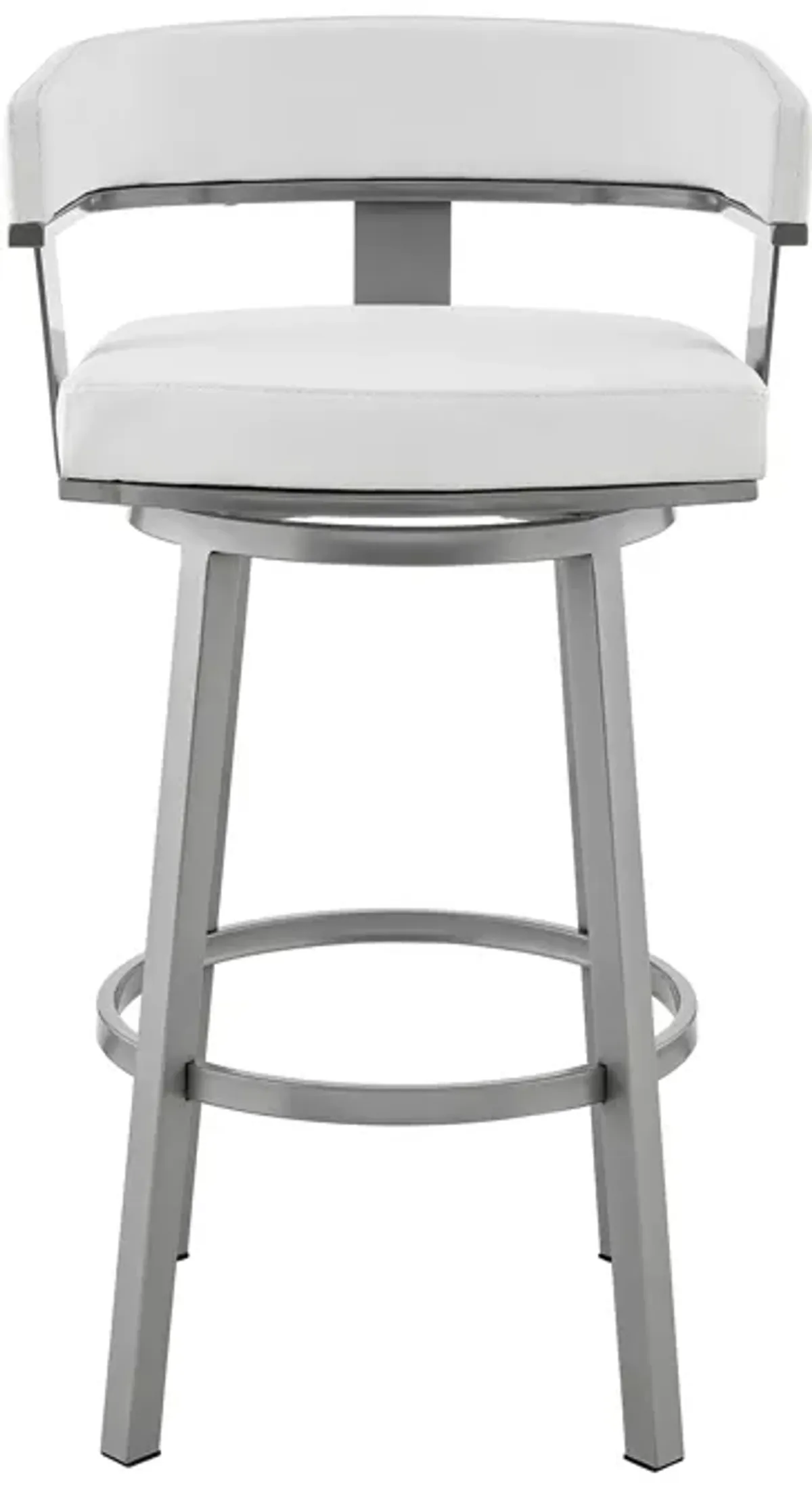 Cohen 26" Counter Height Swivel Bar Stool in Silver Finish with White Faux Leather