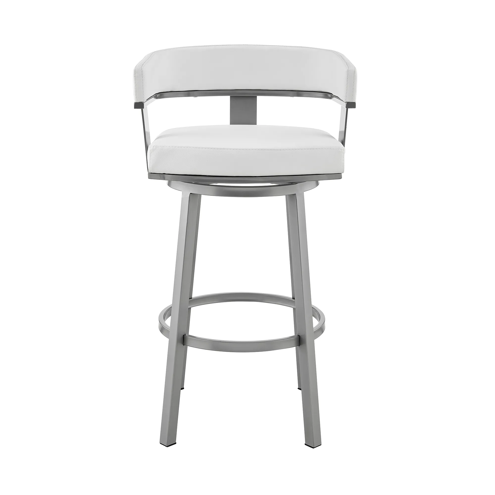 Cohen 26" Counter Height Swivel Bar Stool in Silver Finish with White Faux Leather