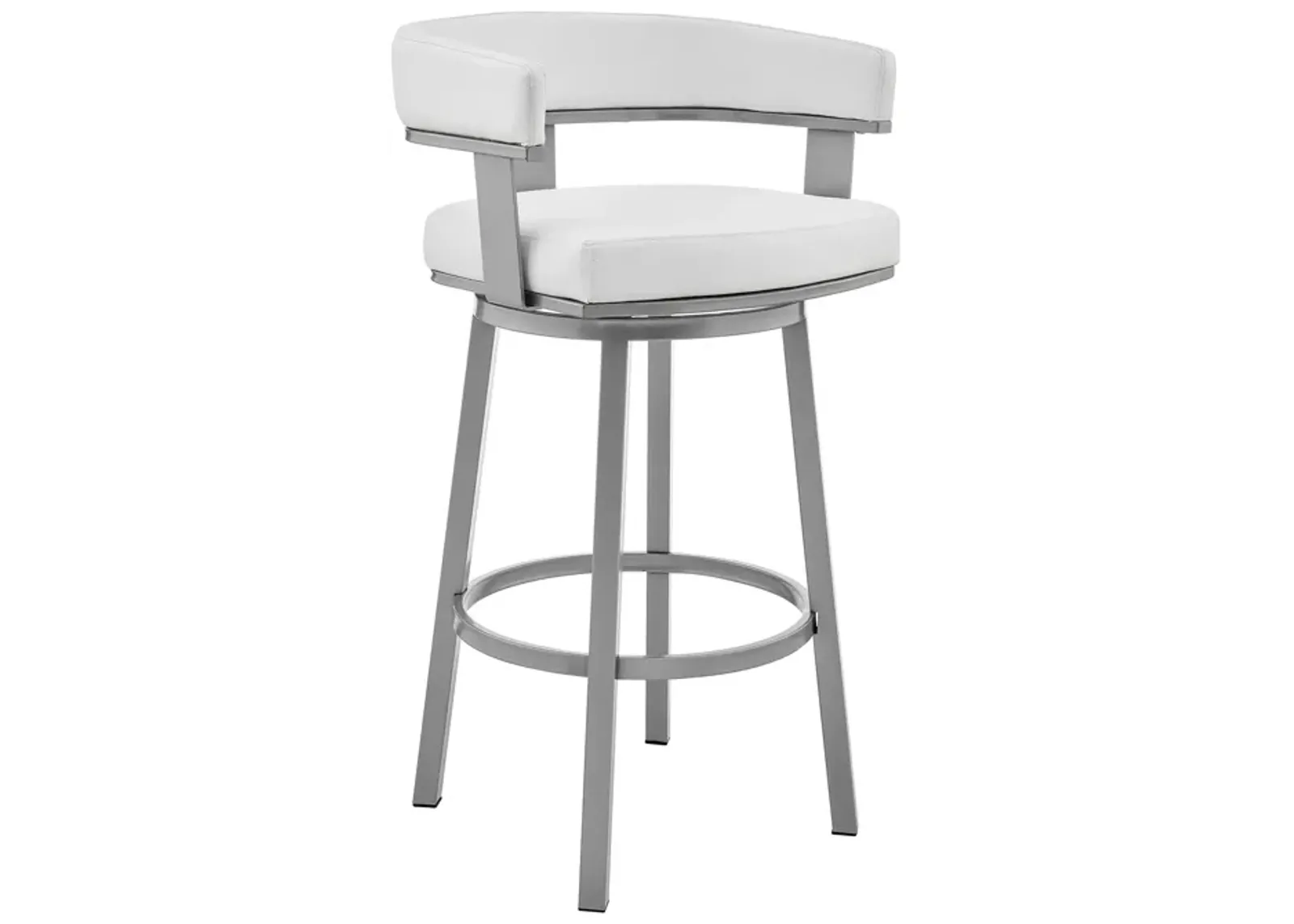 Cohen 26" Counter Height Swivel Bar Stool in Silver Finish with White Faux Leather