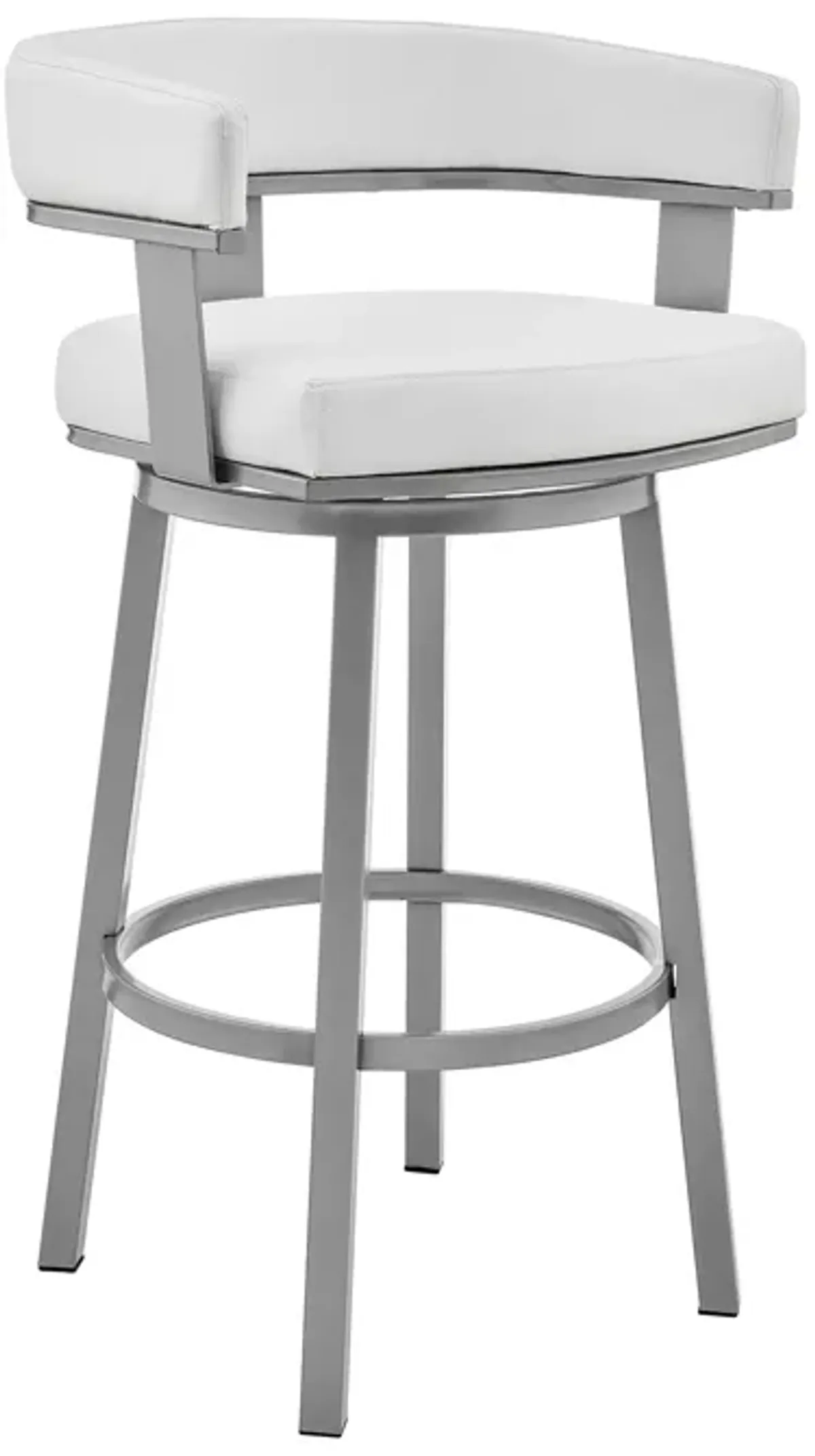 Cohen 26" Counter Height Swivel Bar Stool in Silver Finish with White Faux Leather