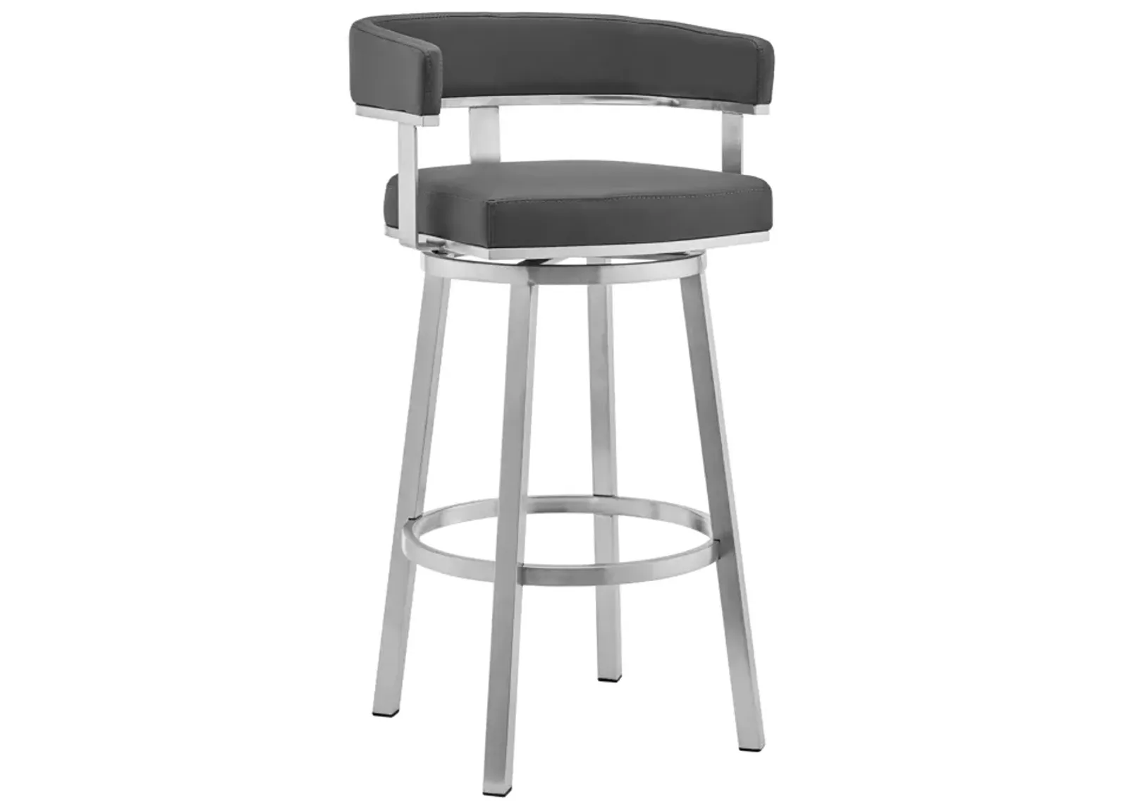 Lorin 26" Gray Faux Leather and Brushed Stainless Steel Swivel Bar Stool