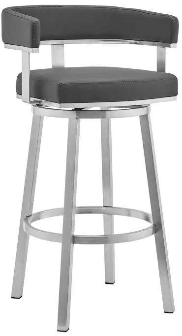 Lorin 26" Gray Faux Leather and Brushed Stainless Steel Swivel Bar Stool