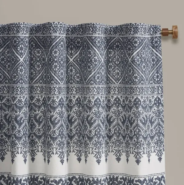 INK+IVY Mila Navy Cotton Printed Curtain Panel with Chenille detail and Lining