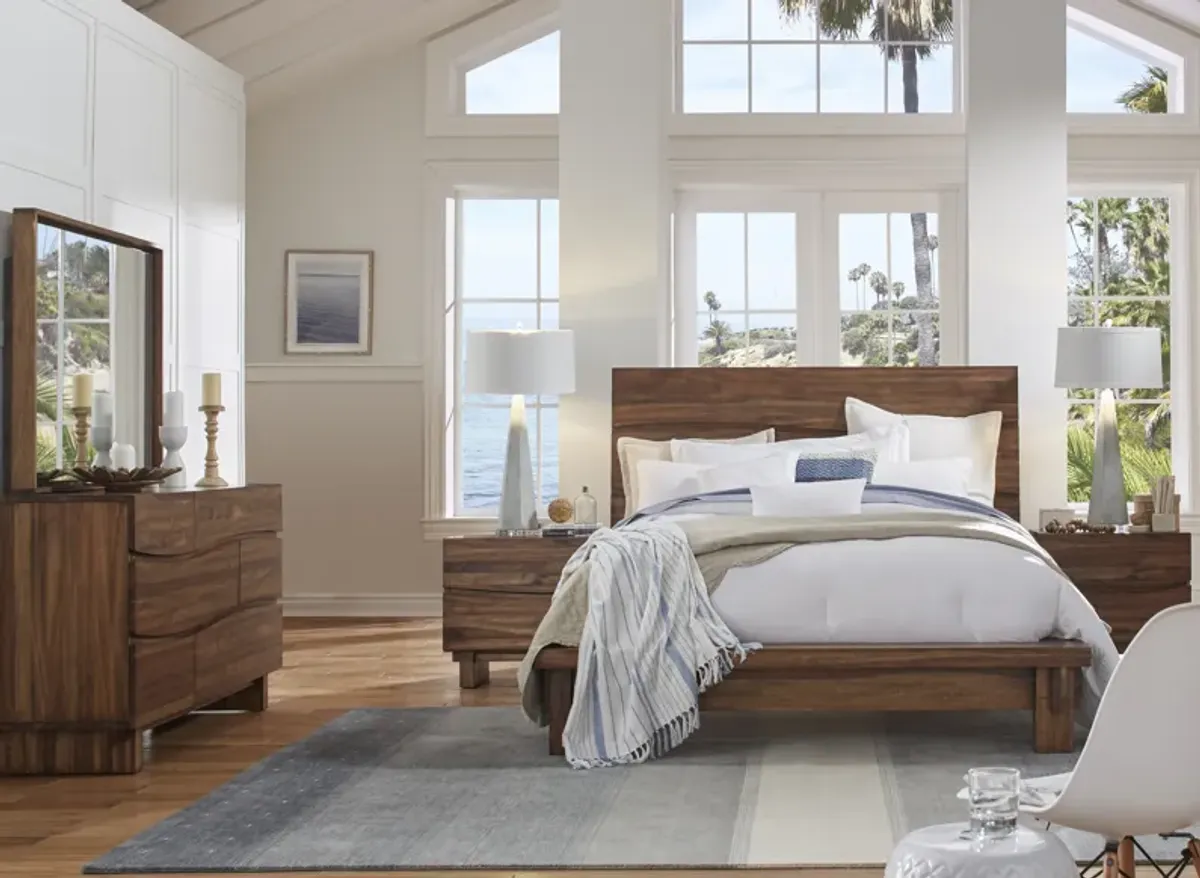 Ocean King-size Solid Wood Platform Bed in Natural Sengon