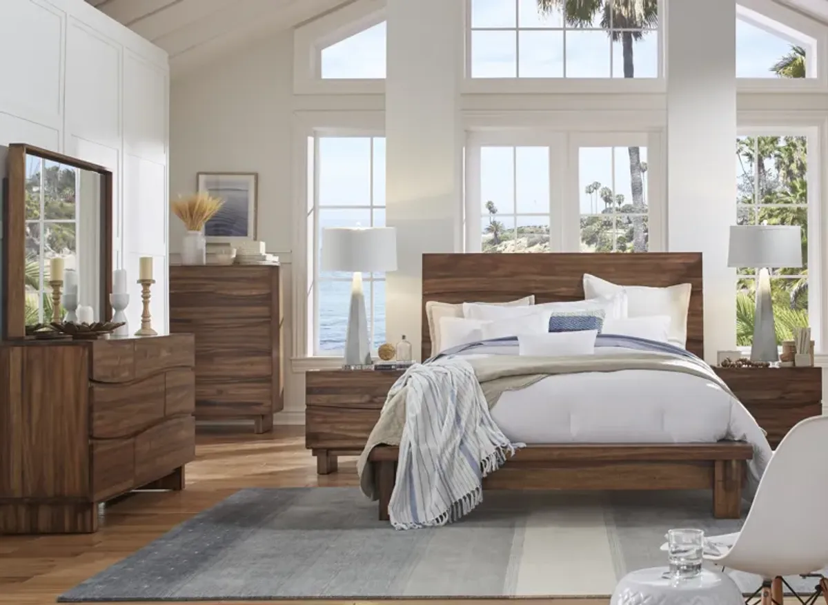 Ocean King-size Solid Wood Platform Bed in Natural Sengon