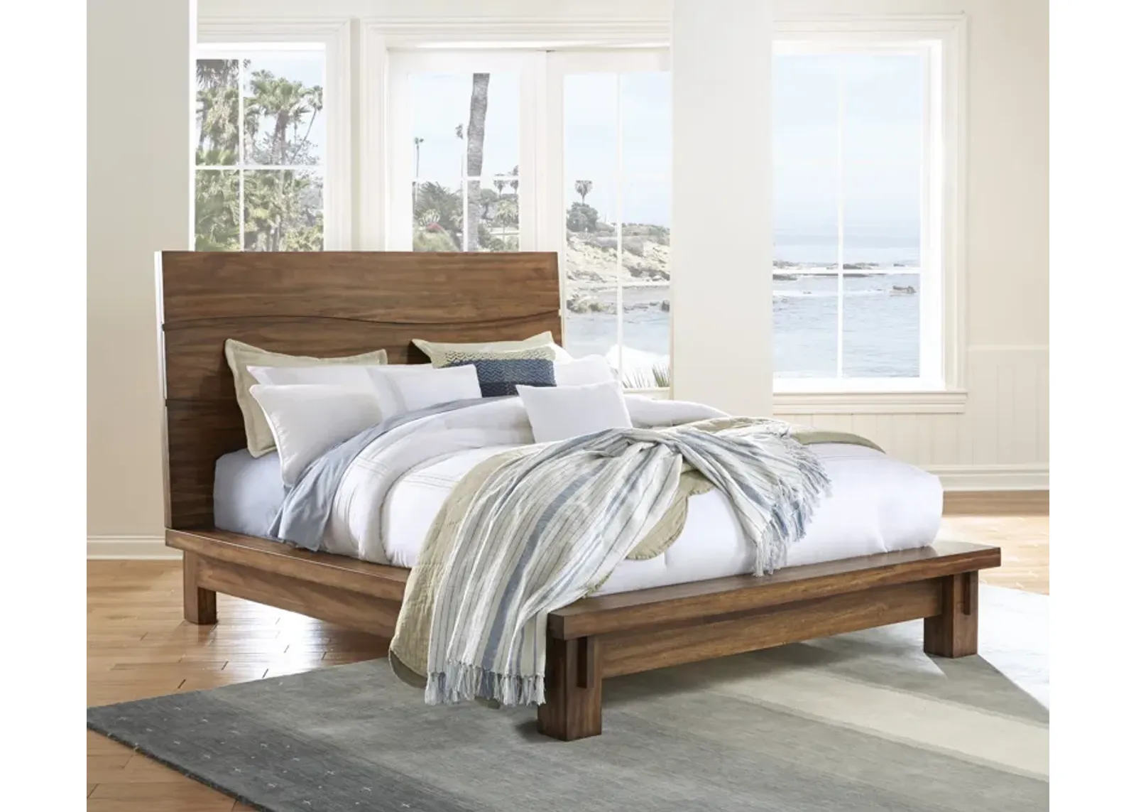 Ocean King-size Solid Wood Platform Bed in Natural Sengon