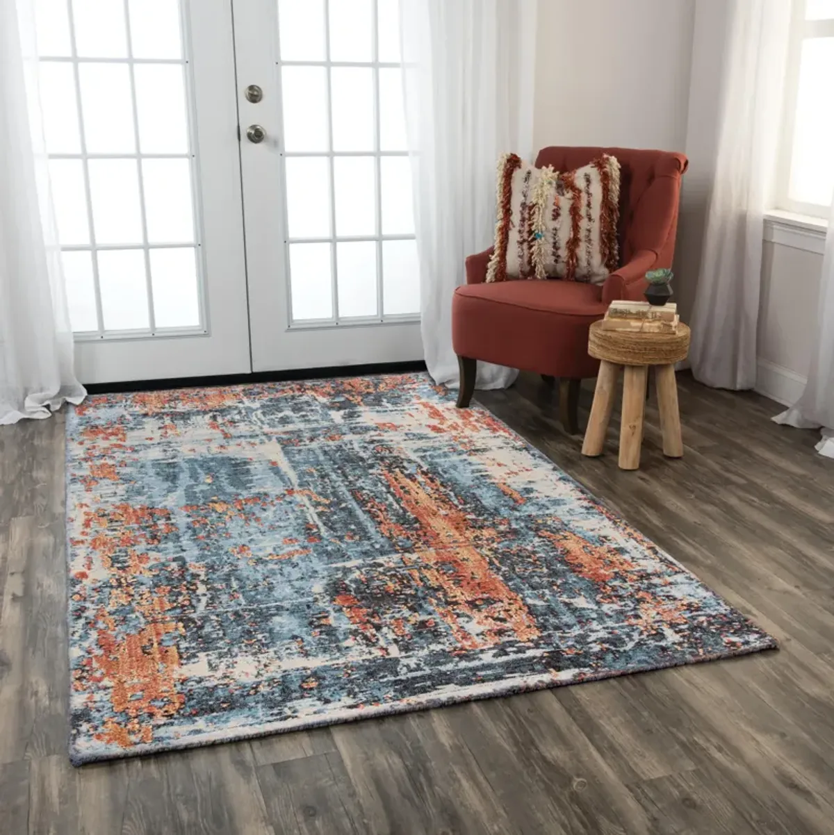 Premier Blue Abstract NZ Wool/Tencel Blend 10' x 13' Rectangle Rug