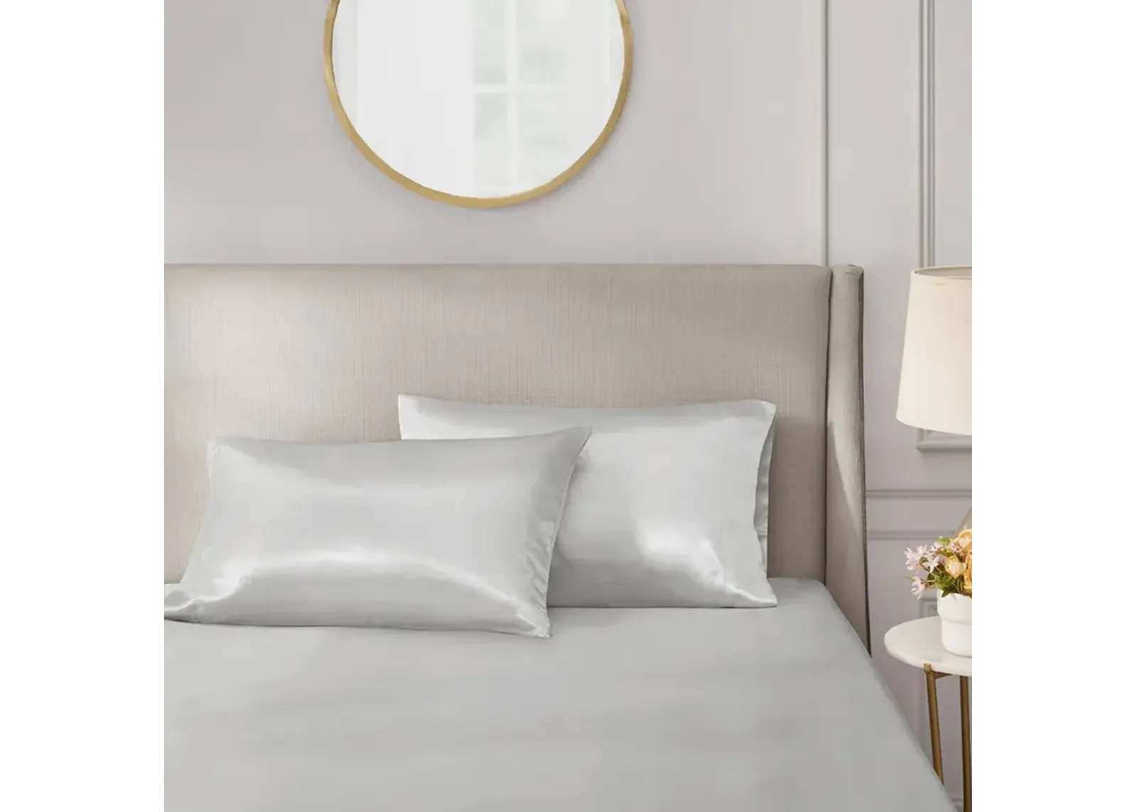 Madison Park Essentials Satin Light Grey Luxury 2 PC Pillowcases