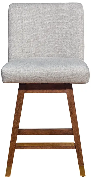 Basila Swivel Counter Stool in Brown Oak Wood Finish with Taupe Fabric