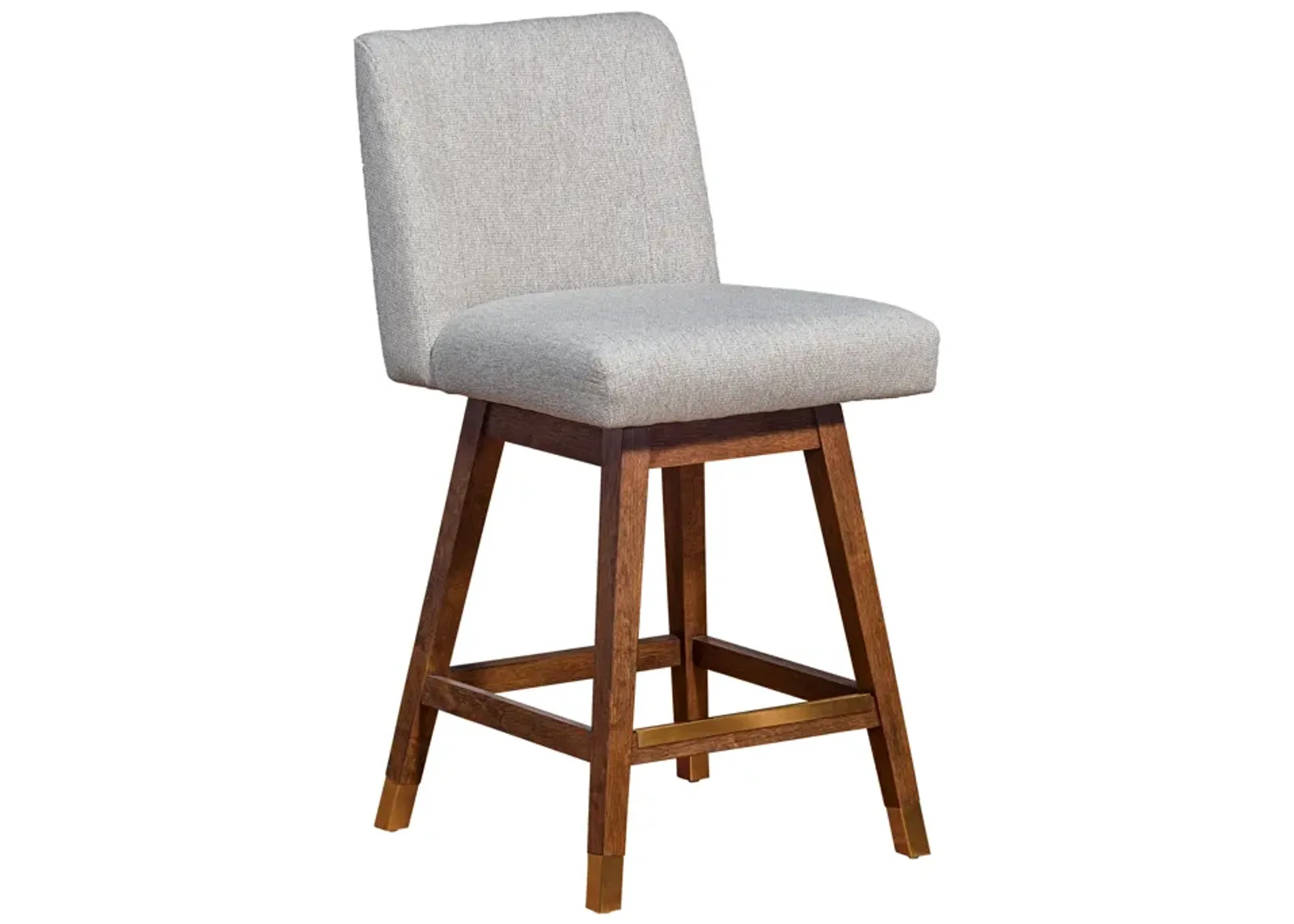 Basila Swivel Counter Stool in Brown Oak Wood Finish with Taupe Fabric