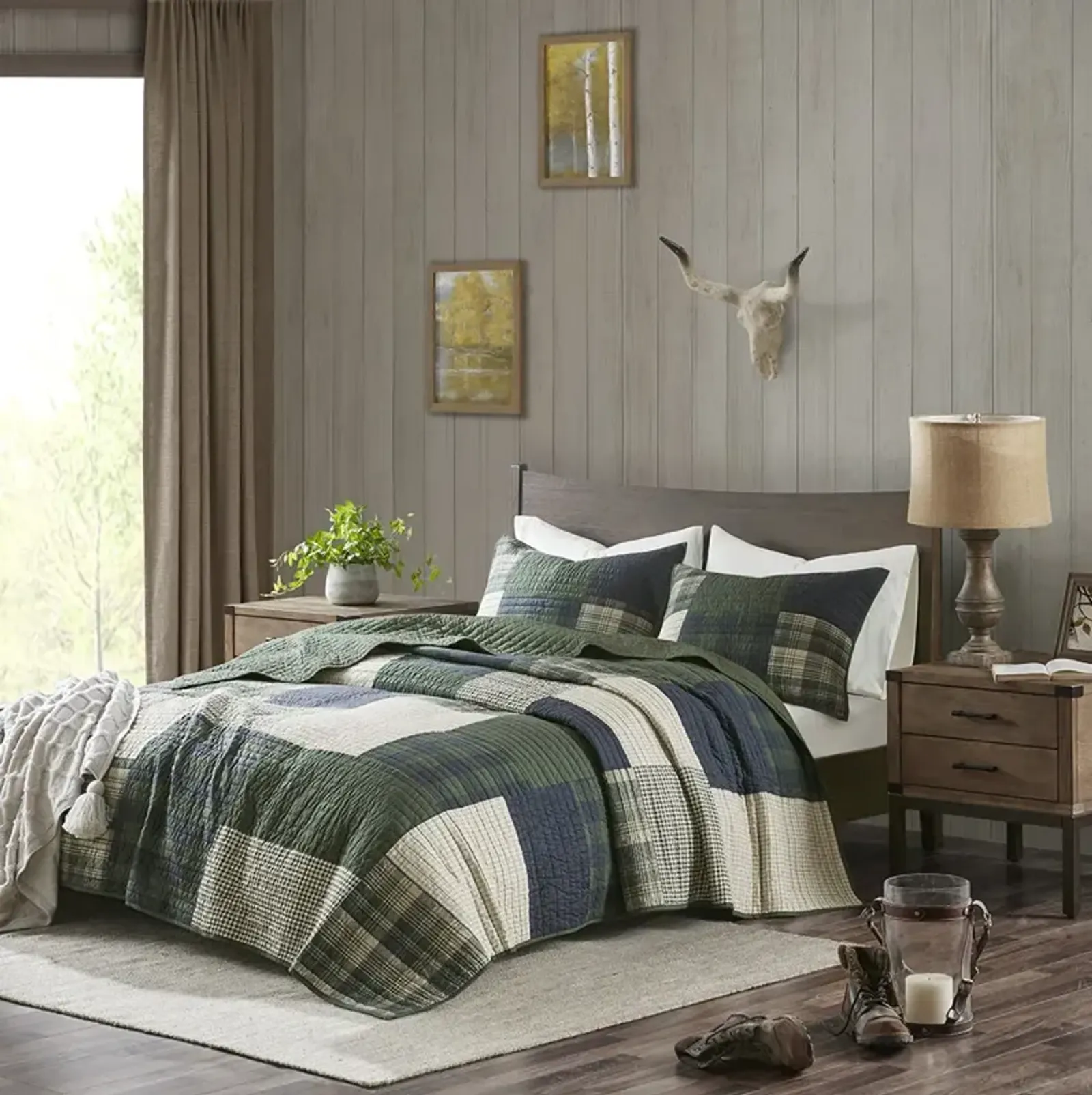 Woolrich Mill Creek Green Oversized Cotton Quilt Set