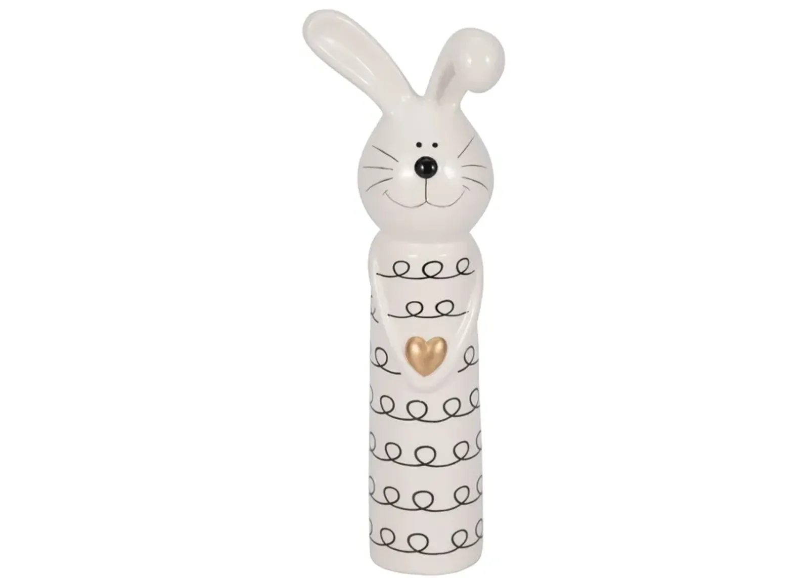 12" Squiggly Bunny With Gold Heart, White/black