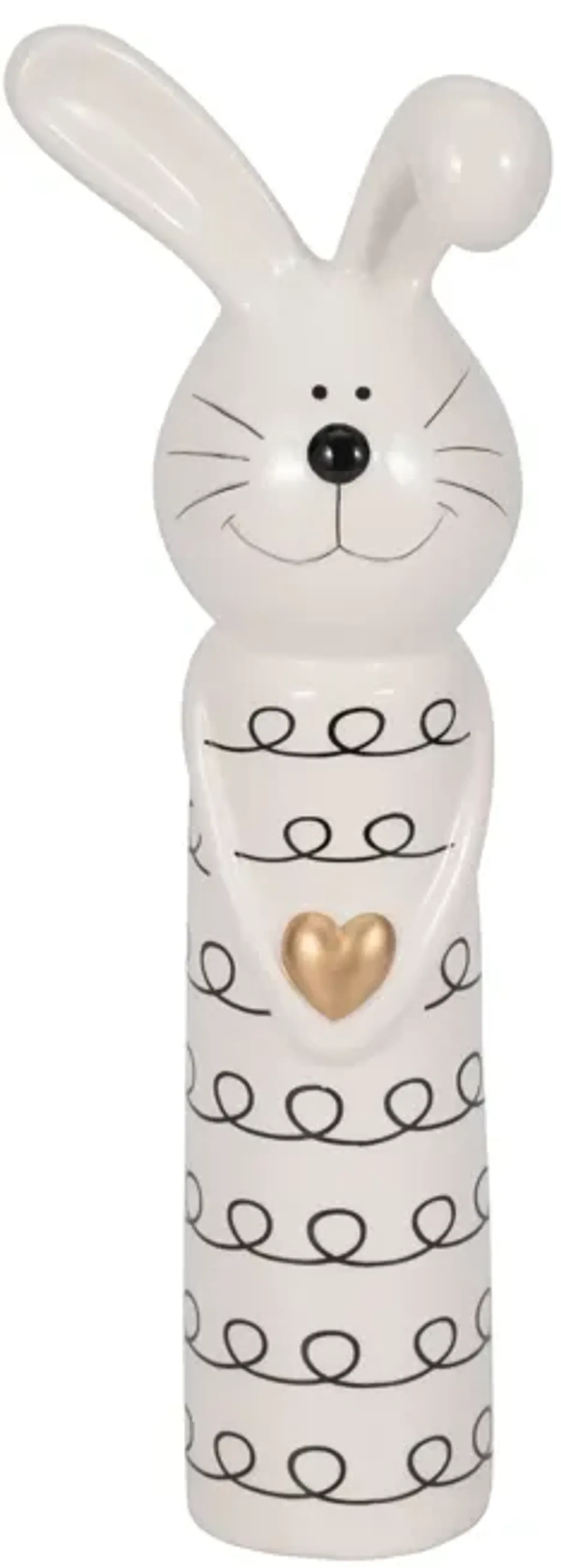 12" Squiggly Bunny With Gold Heart, White/black