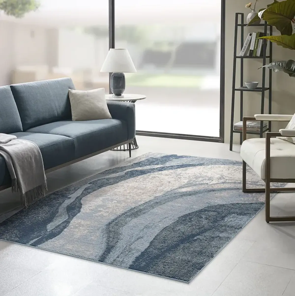 Madison Park Grace Blue Abstract Wave Area Rug