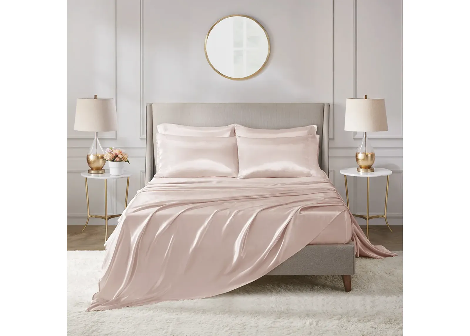 Madison Park Essentials Satin Blush Luxury 6 PC Sheet Set