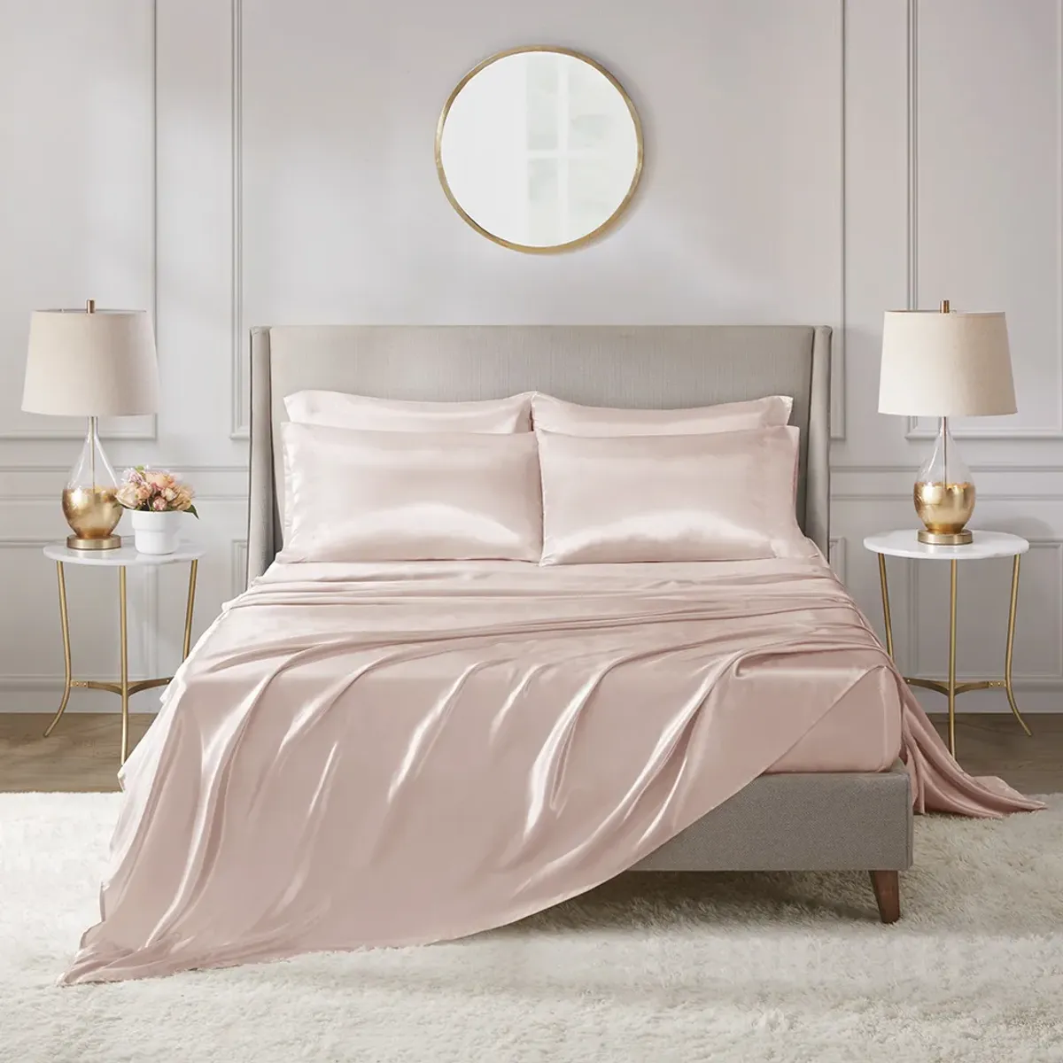 Madison Park Essentials Satin Blush Luxury 6 PC Sheet Set