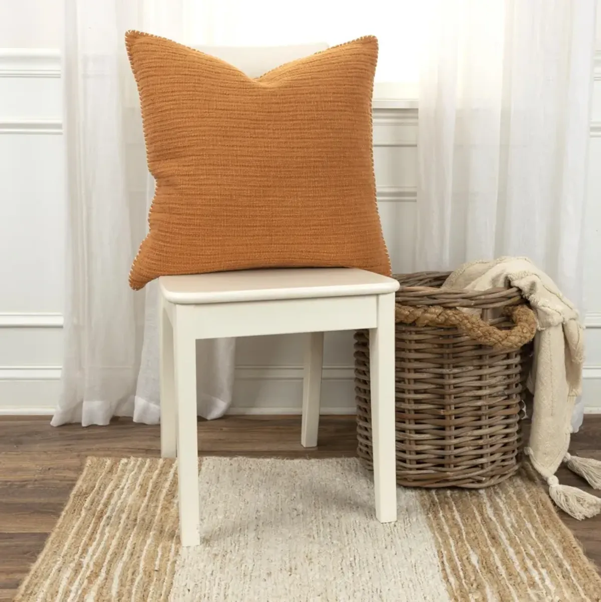 Stripe Patterned Solid Light Orange Pillow