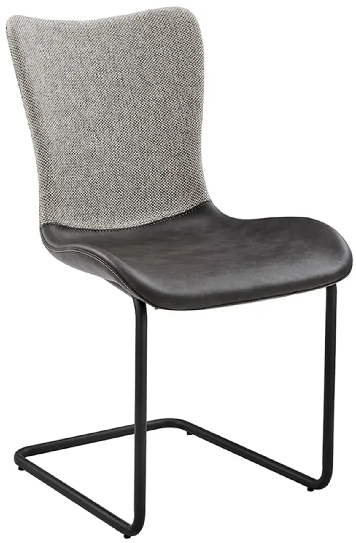 Juni Side Chair in Light Gray Fabric and Dark Gray Leatherette with Matte Black Base - Set of 2