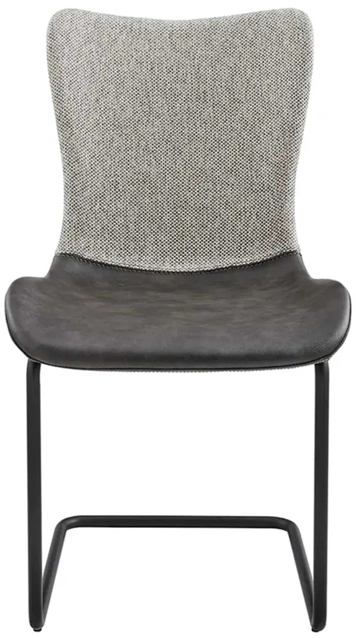 Juni Side Chair in Light Gray Fabric and Dark Gray Leatherette with Matte Black Base - Set of 2